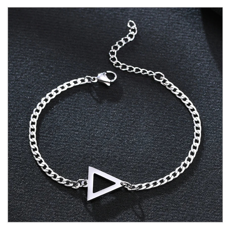 Vnox elegante punk triângulo charme pulseiras para homens mulheres, nunca desbota aço inoxidável corrente cubana jóias de pulso, comprimento ajustável