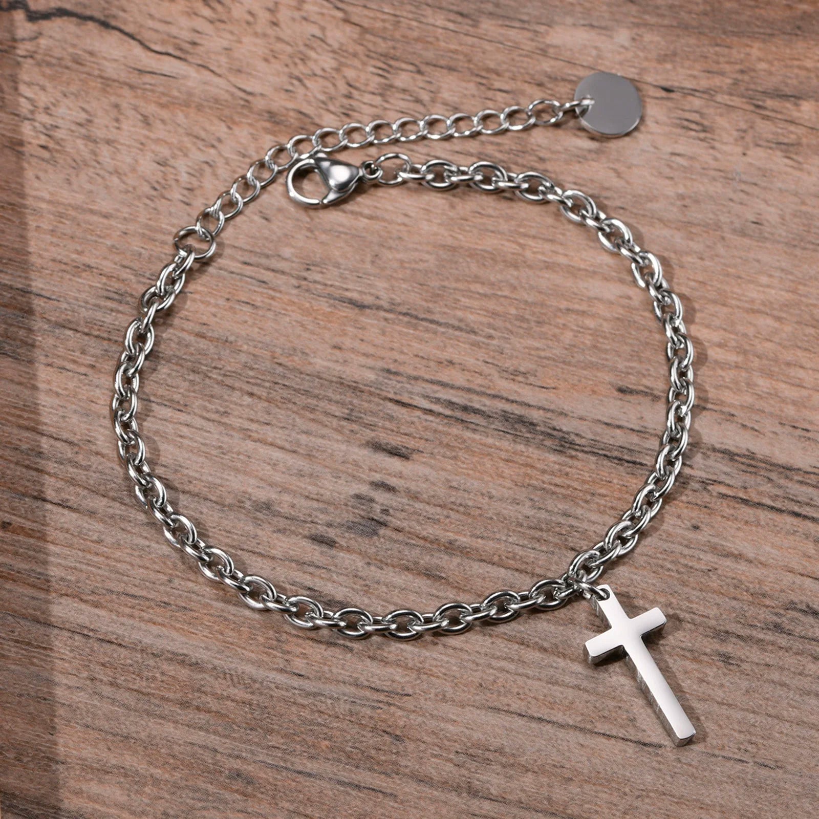 Vnox-Bracelete com amuleto cruzado para homens e mulheres, Corrente Rolo Ajustável em Aço Inoxidável, Christian Jewelry, Jesus Cristo, Casual, Menino, Masculino
