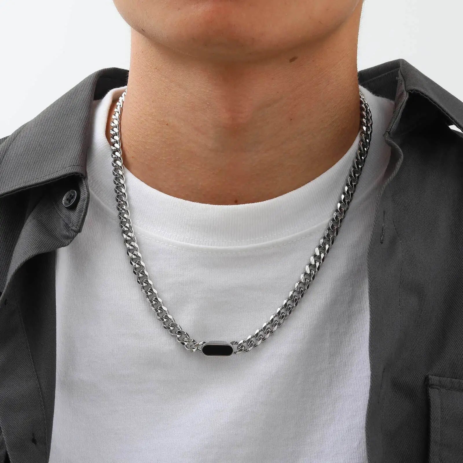 MP-Corrente de elo cubano para homens, gargantilha de aço inoxidável, colar hip hop, colarinho da moda, joias casuais para meninos