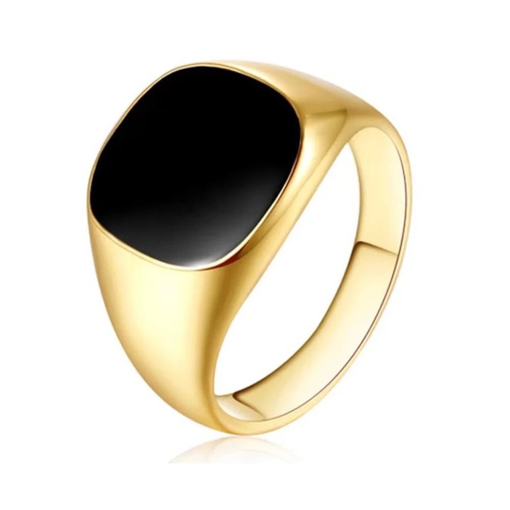 Drop Glaze Square Alloy Ring para homens, preto simples, moda festa, acessórios de jóias, presente