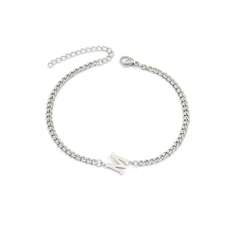 Clássico A-Z Pulseira Carta Inicial para Homens, Corrente De Aço Inoxidável Artesanal, Presente Da Jóia, Novo