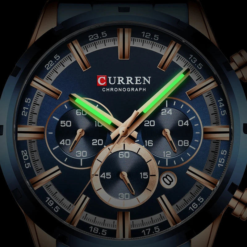 Curren-relógio de pulso masculino, esportes, quartzo, aço completo, impermeável, cronógrafo, marca de luxo, para homens