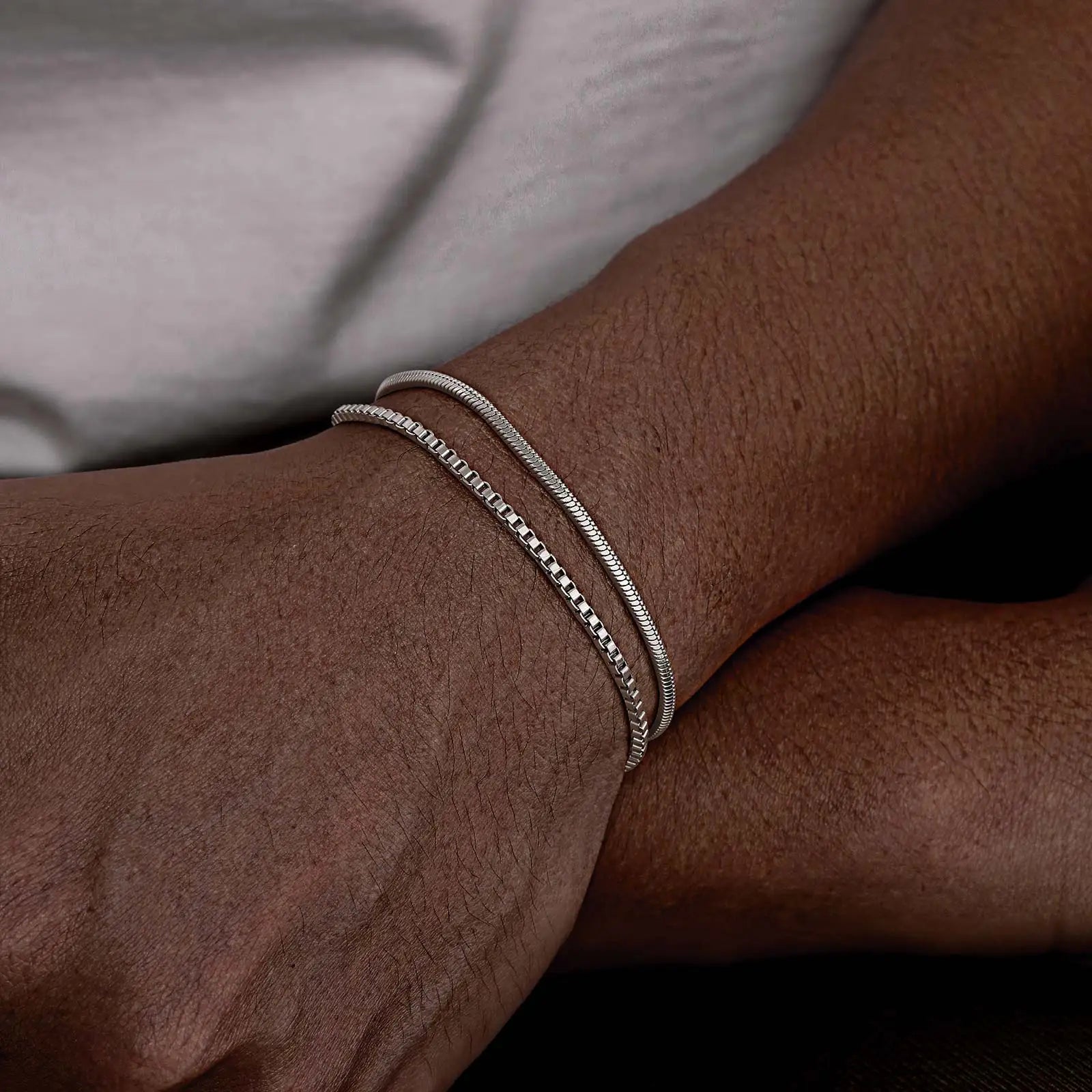 Vnox-Simples Ajustável Cobra Pulseiras em Corrente para Homens, Caixa de Aço Inoxidável Ligação Pulseira, Minimalista Pulseira de Metal, Presente