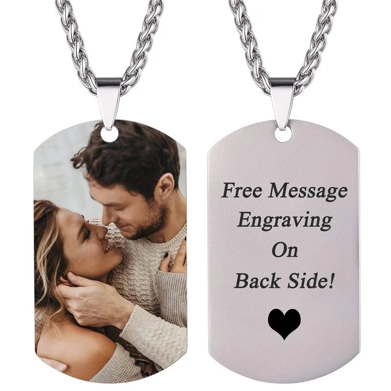 Colar de aço inoxidável personalizado para homens, foto colorida, imagem personalizada, texto gravado, data colares