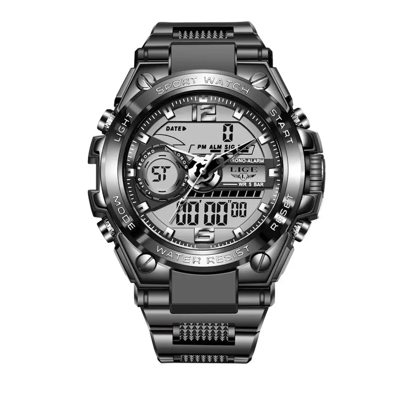 LIGE-Relógio Militar Impermeável Masculino, Digital 50m, Relógio de Pulso, LED, Quartzo, Relógio, Esporte, Masculino, Relógios Grandes