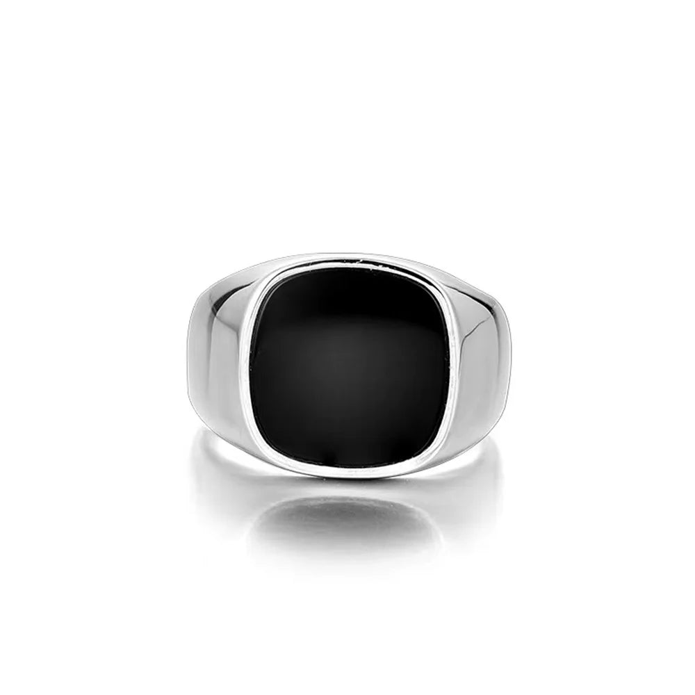 Drop Glaze Square Alloy Ring para homens, preto simples, moda festa, acessórios de jóias, presente