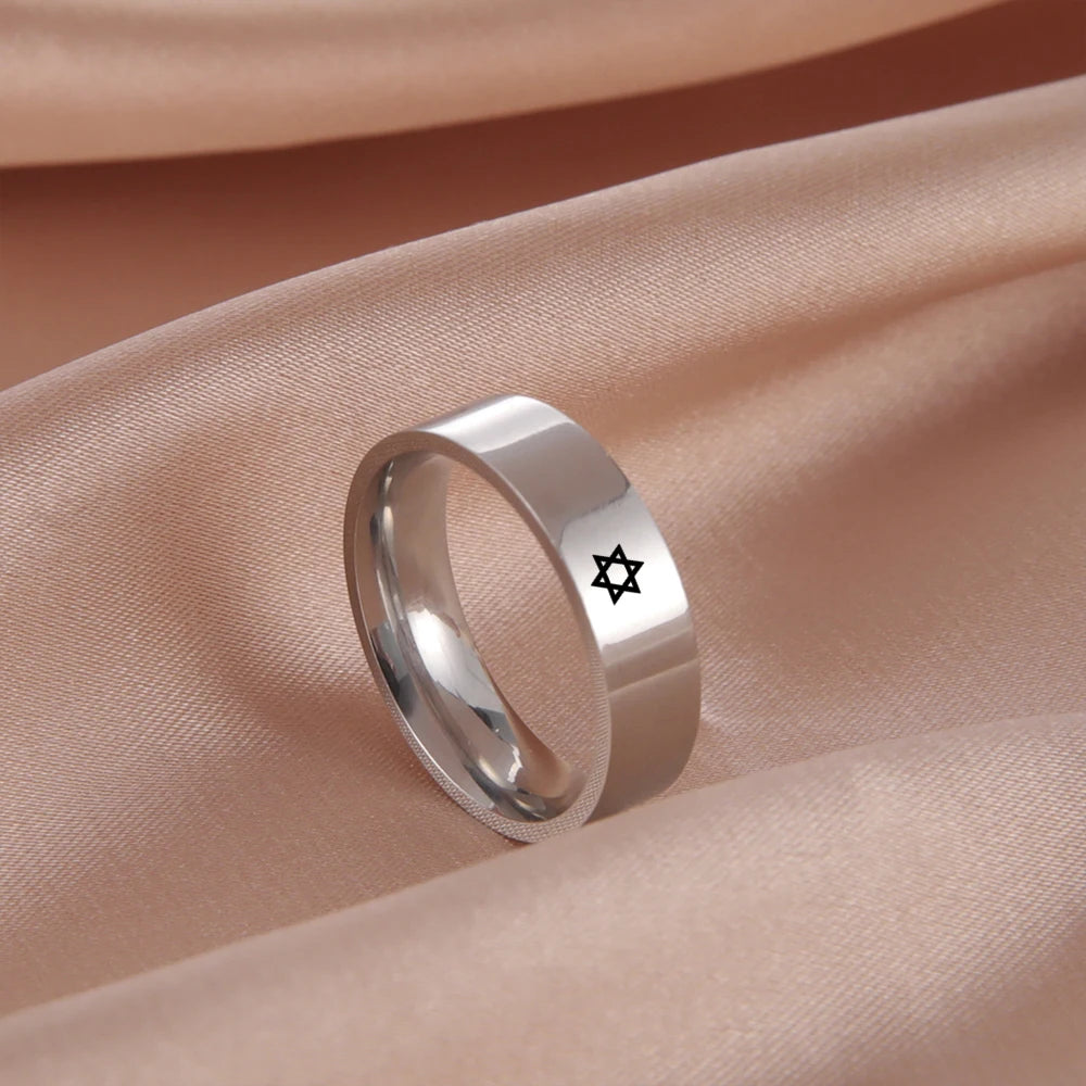 Cooltime judaico estrela de david anel de aço inoxidável casal anéis de dedo para homens mulheres minimalista amuleto jóias presente 2025 novo