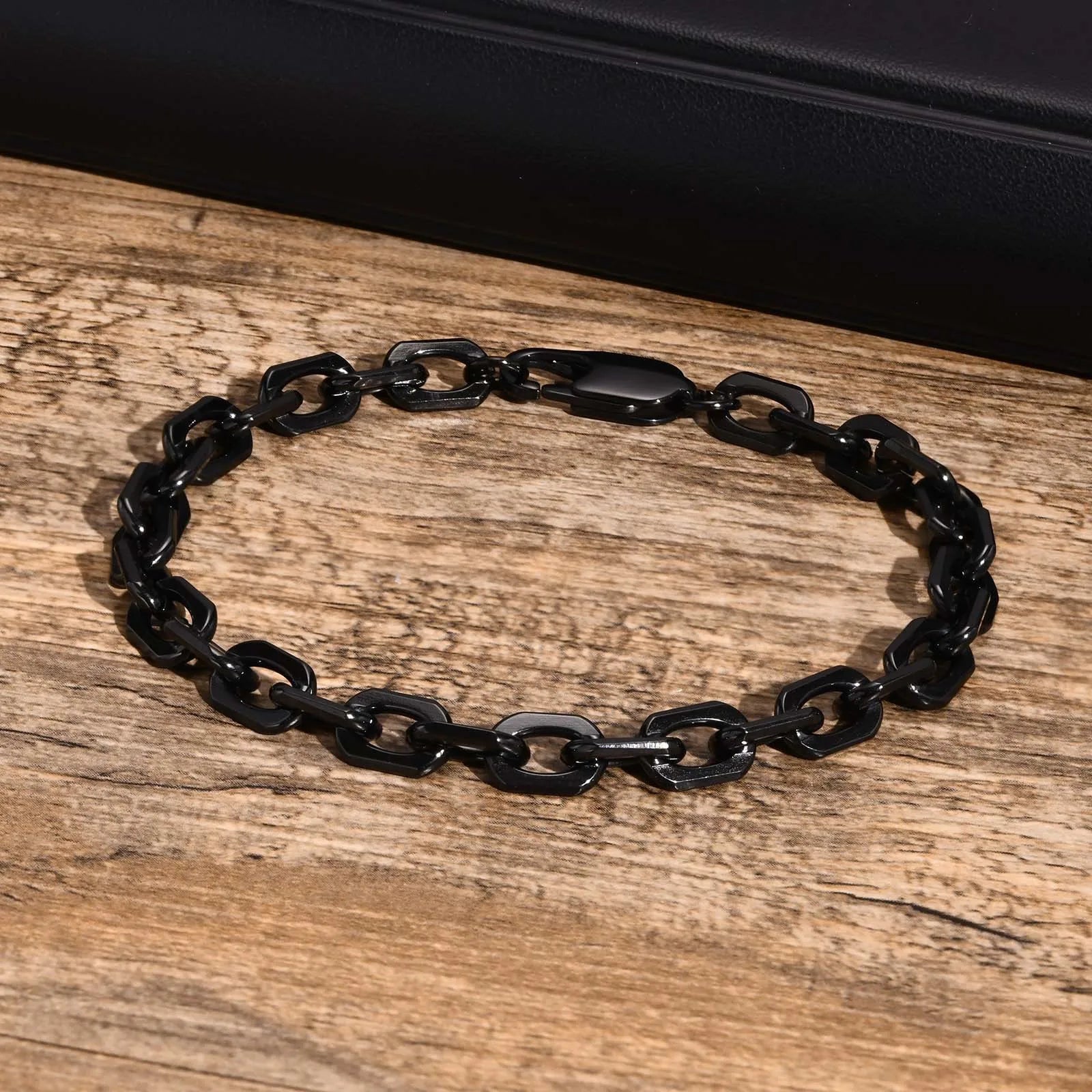 Vnox novo estilo 6.5mm belcher chain pulseiras para homem, aço inoxidável quadrado geométrico links pulseira presente, pulseira masculina