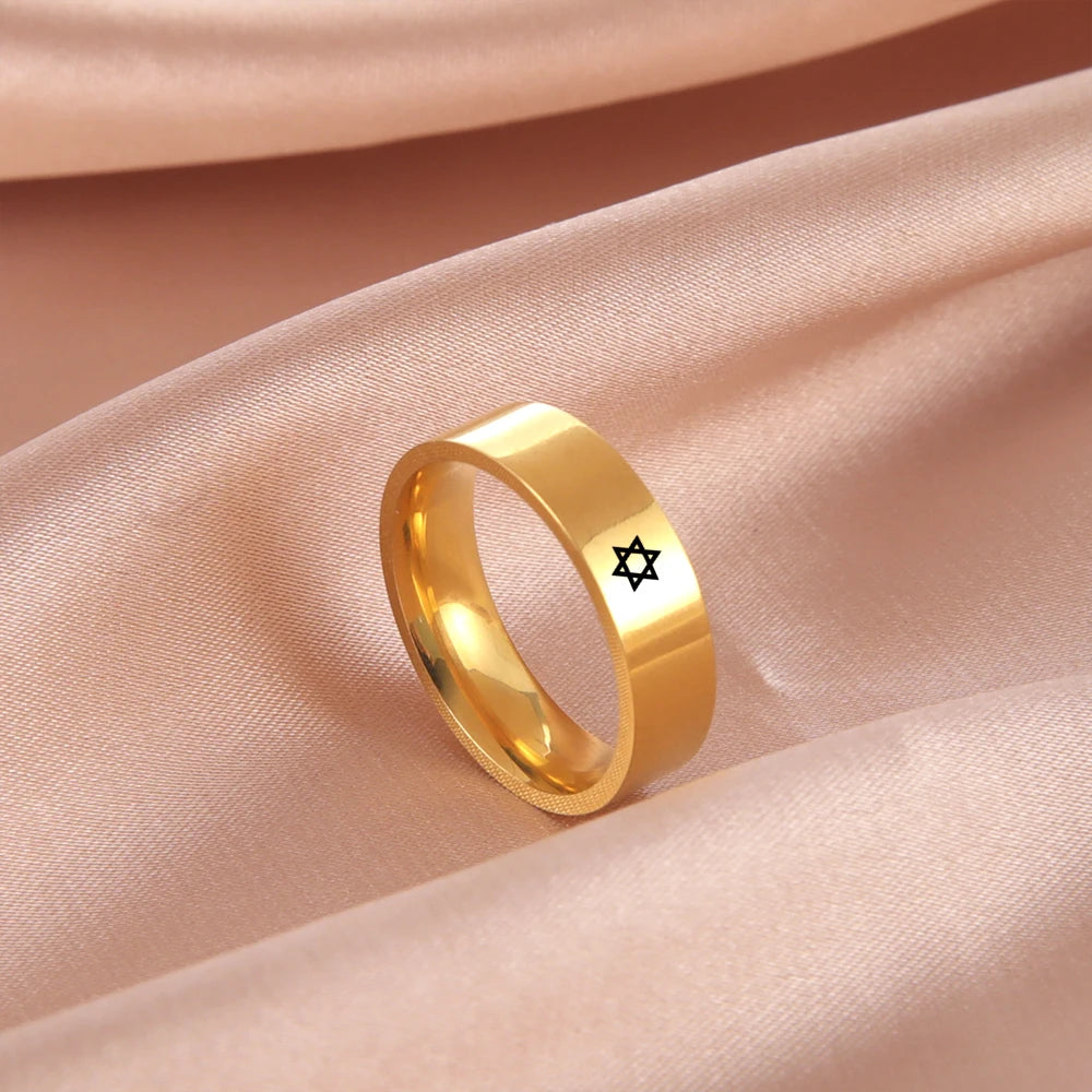 Cooltime judaico estrela de david anel de aço inoxidável casal anéis de dedo para homens mulheres minimalista amuleto jóias presente 2025 novo