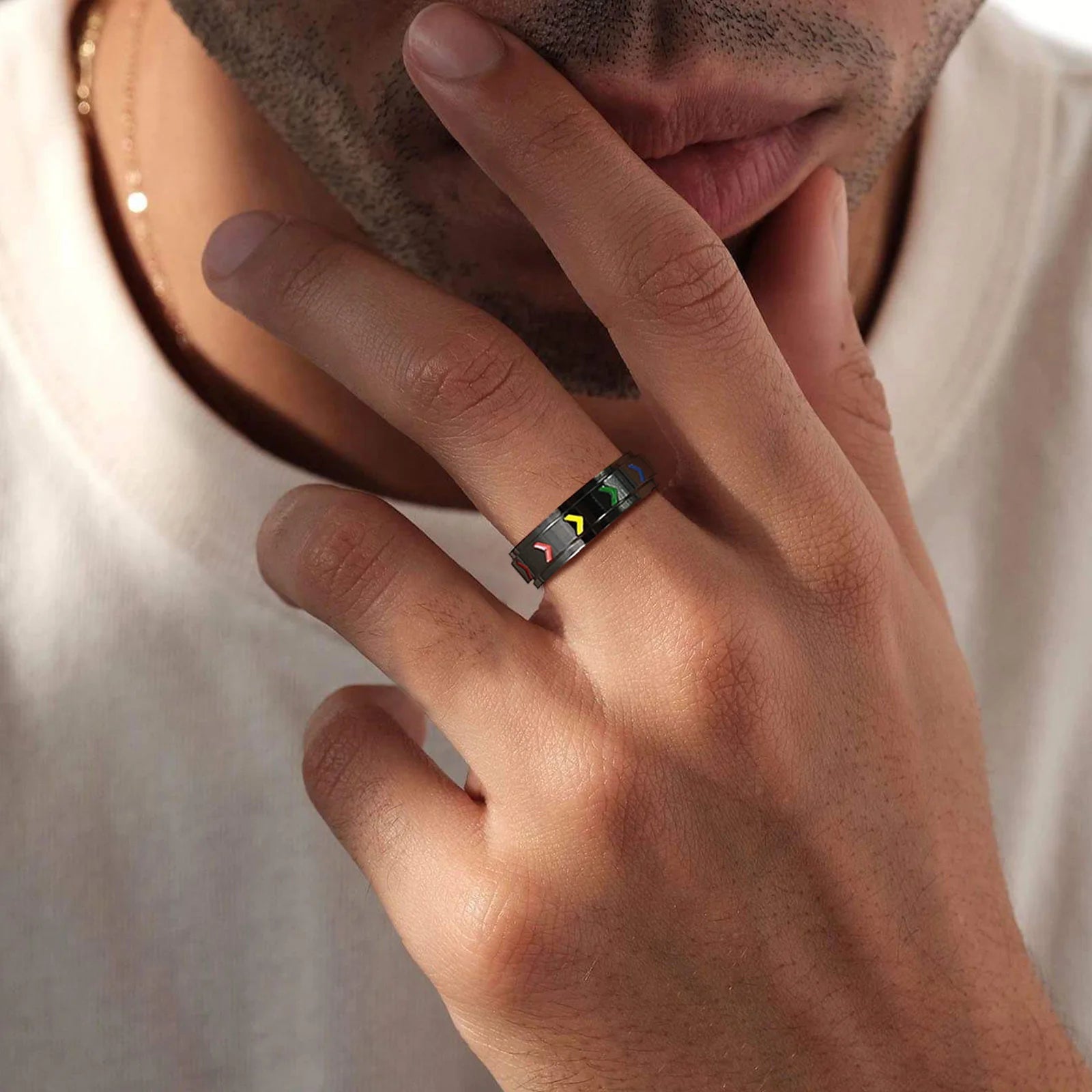 Anéis de orgulho arco-íris em aço inoxidável para homens e mulheres, Spinner elegante, bandas de noivado de casamento