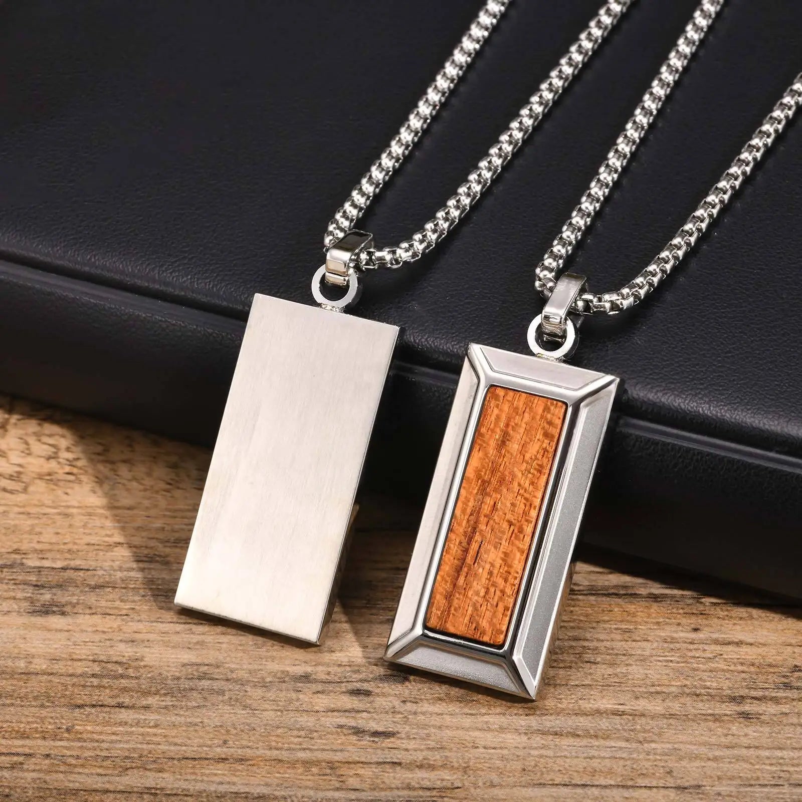 Colar Masculino Luxo Jacarandá e Aço Inoxidável