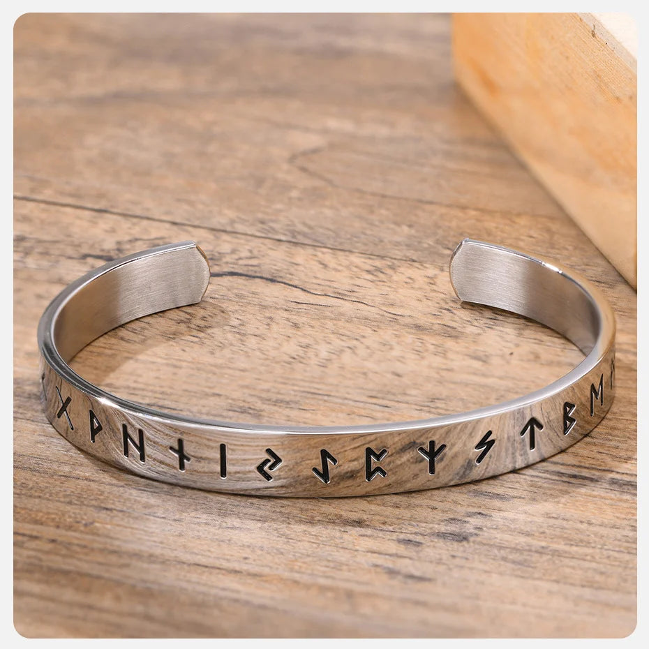 Vnox pulseiras viking de 8mm para homens, pulseira de punho com amuleto de letras runas viking nórdicas, pulseira vintage punk rock para meninos, presente de dia dos pais