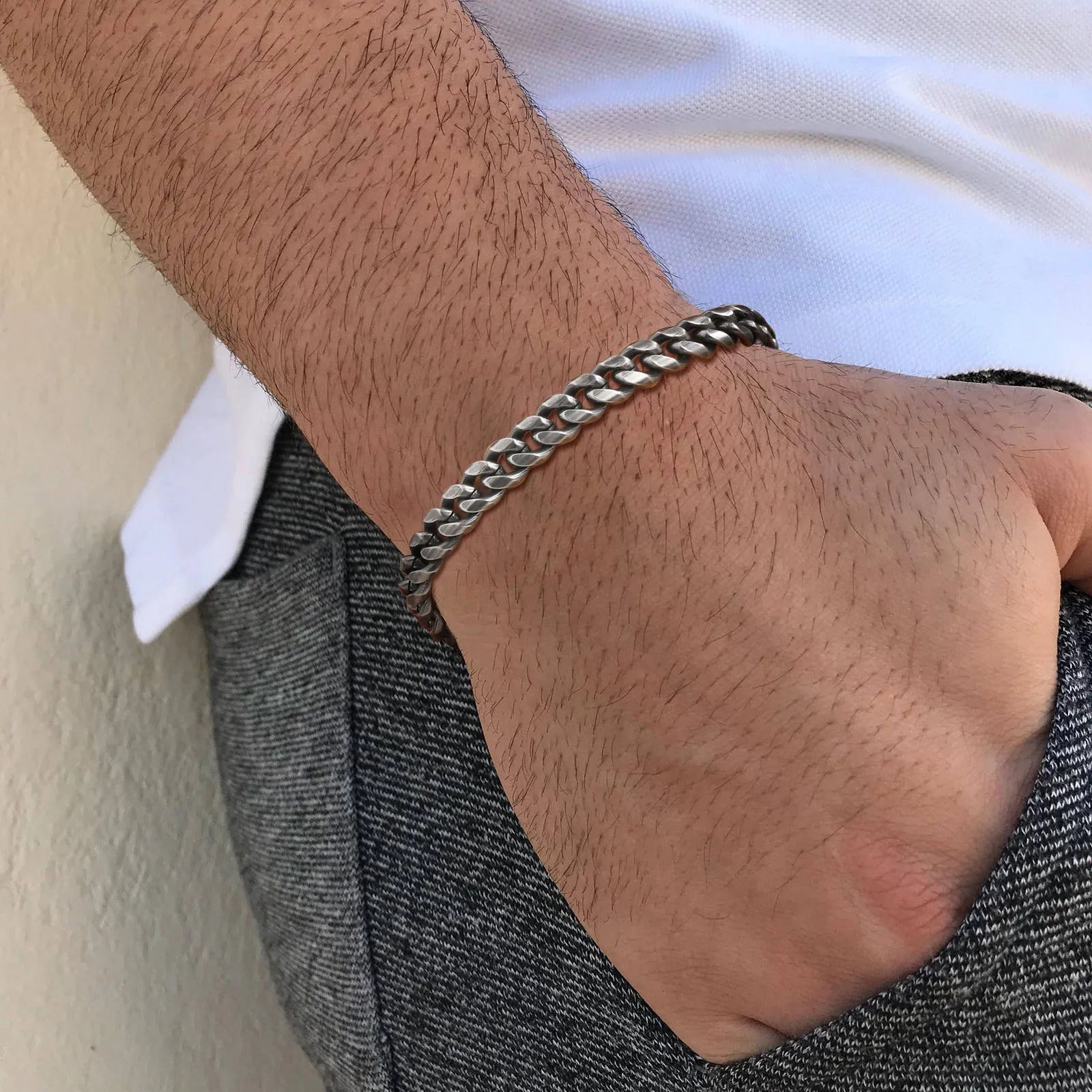Pulseira de elo cubano de 6,5 mm para homens, pulseira de links Miami de aço inoxidável, joias masculinas retrô clássicas