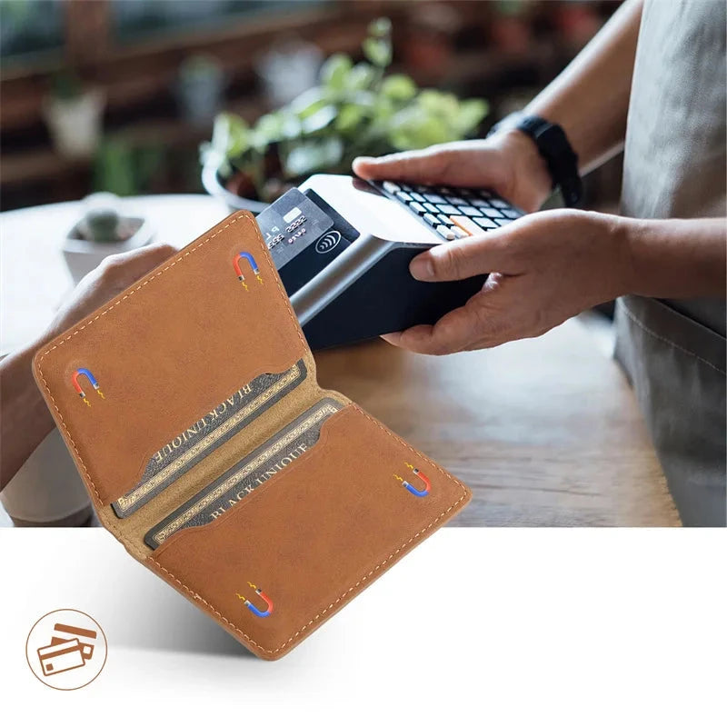 Titular do cartão de couro textura vintage, carteira Magsafe, estojo para iPhone 15, 14, 13, 12, 11 Pro Max Plus, capa de adsorção