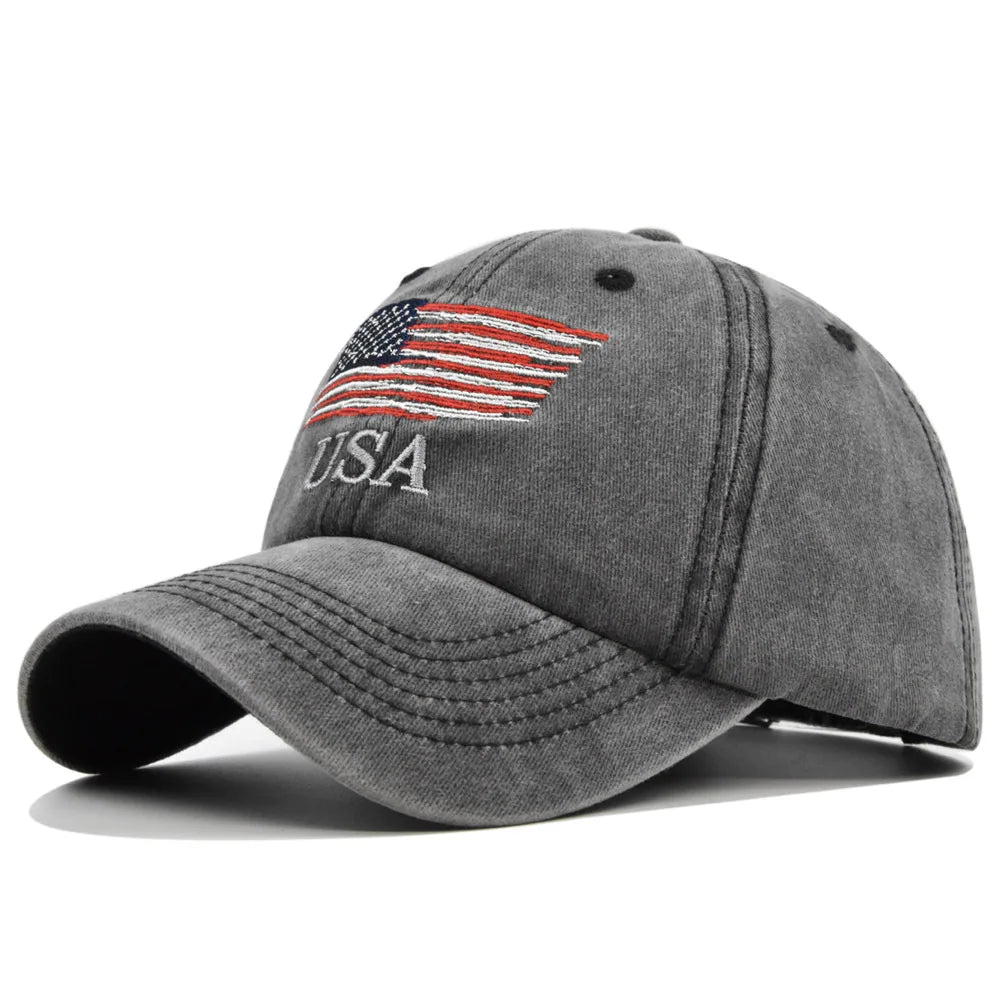 Chapéus de bandeira americana vintage lavado angustiado algodão pai chapéu boné de beisebol ajustável trucke rmen estilo feminino headwear