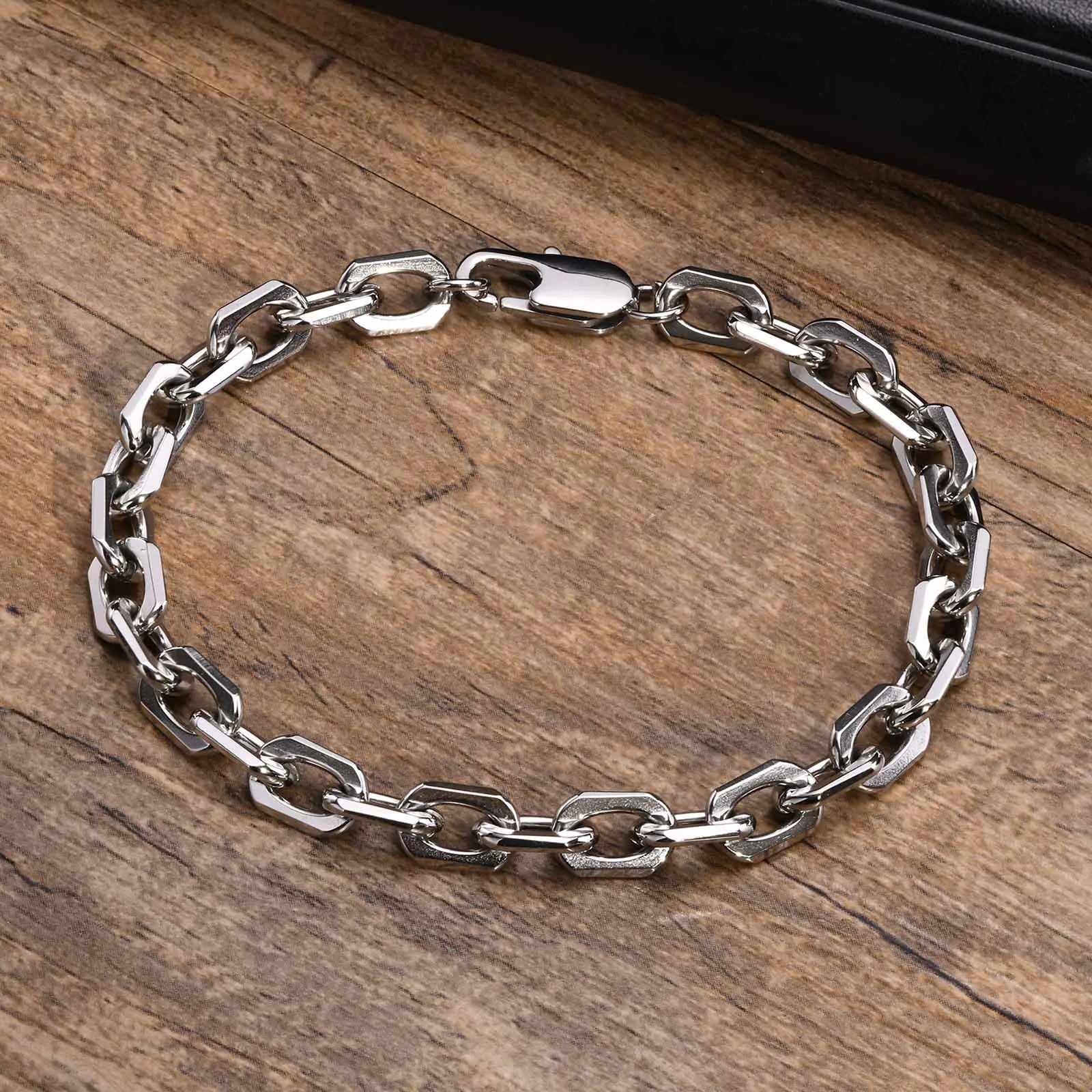 Vnox novo estilo 6.5mm belcher chain pulseiras para homem, aço inoxidável quadrado geométrico links pulseira presente, pulseira masculina