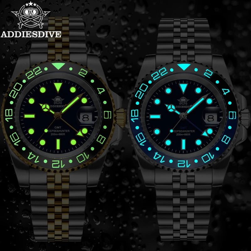 ADDIESDIVE-Relógio de pulso masculino GMT de quartzo, relógio impermeável luminoso 20Bar, presente para negócios e esportes, Top luxo, 2022