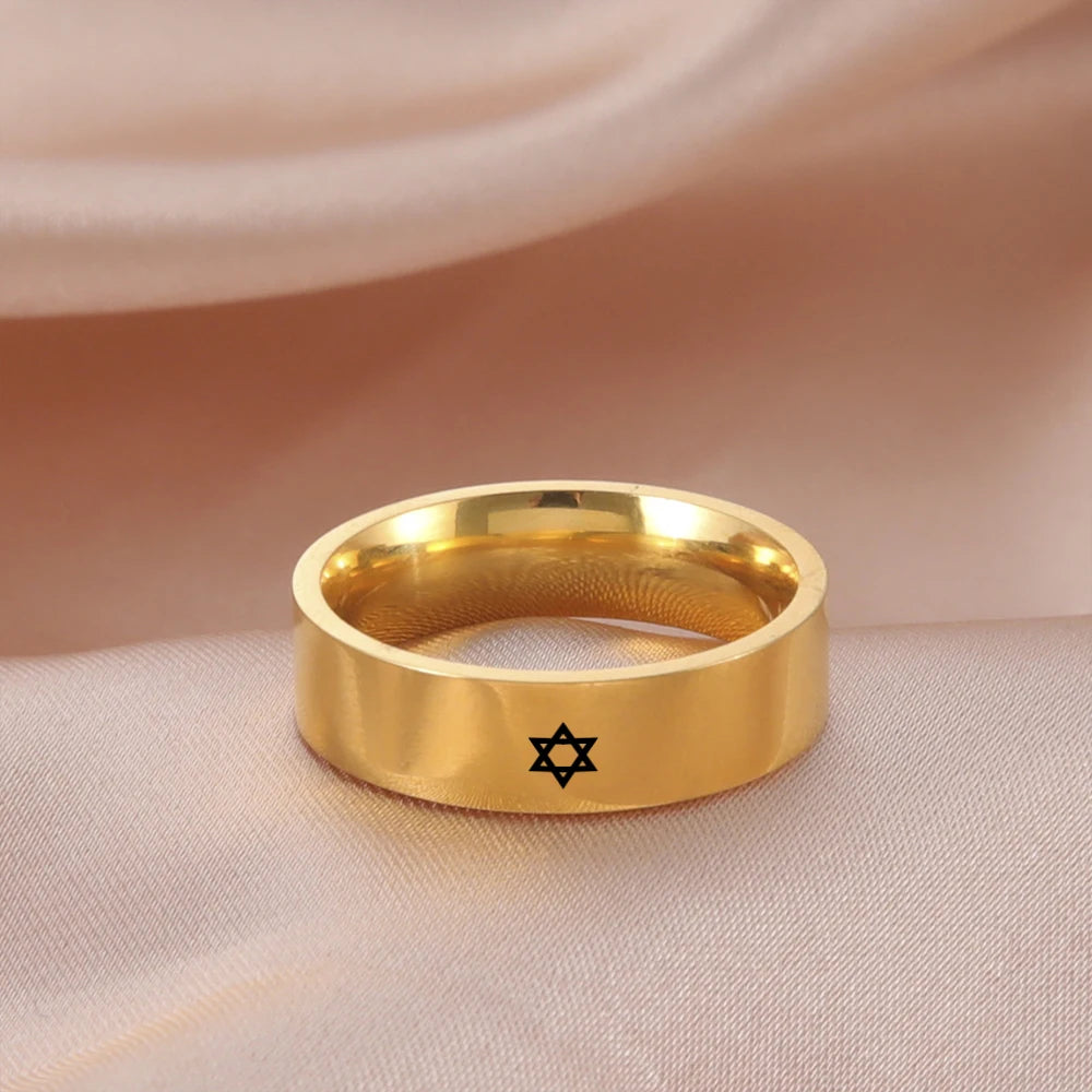 Cooltime judaico estrela de david anel de aço inoxidável casal anéis de dedo para homens mulheres minimalista amuleto jóias presente 2025 novo