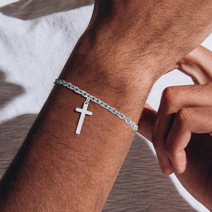 Vnox-Bracelete com amuleto cruzado para homens e mulheres, Corrente Rolo Ajustável em Aço Inoxidável, Christian Jewelry, Jesus Cristo, Casual, Menino, Masculino