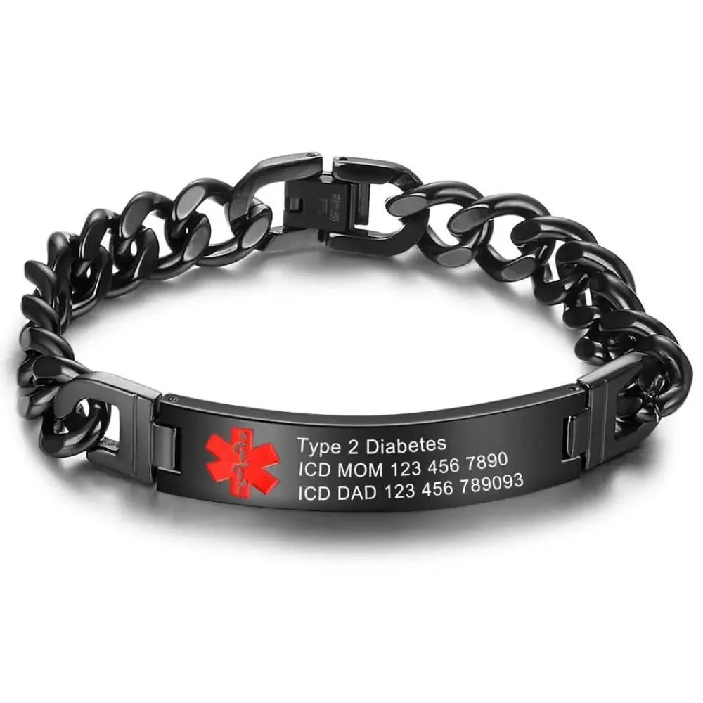 Pulseira Médica Masculina em Aço Inoxidável