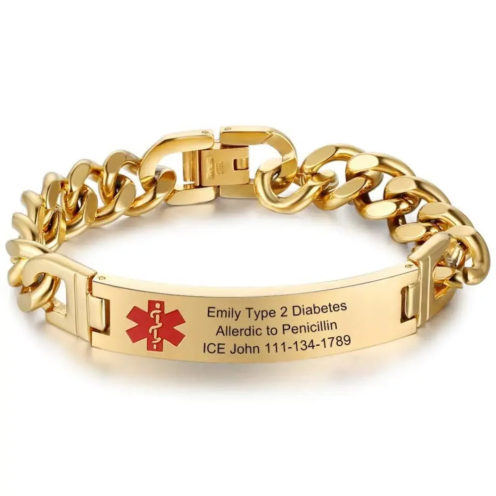 Pulseira Médica Masculina em Aço Inoxidável