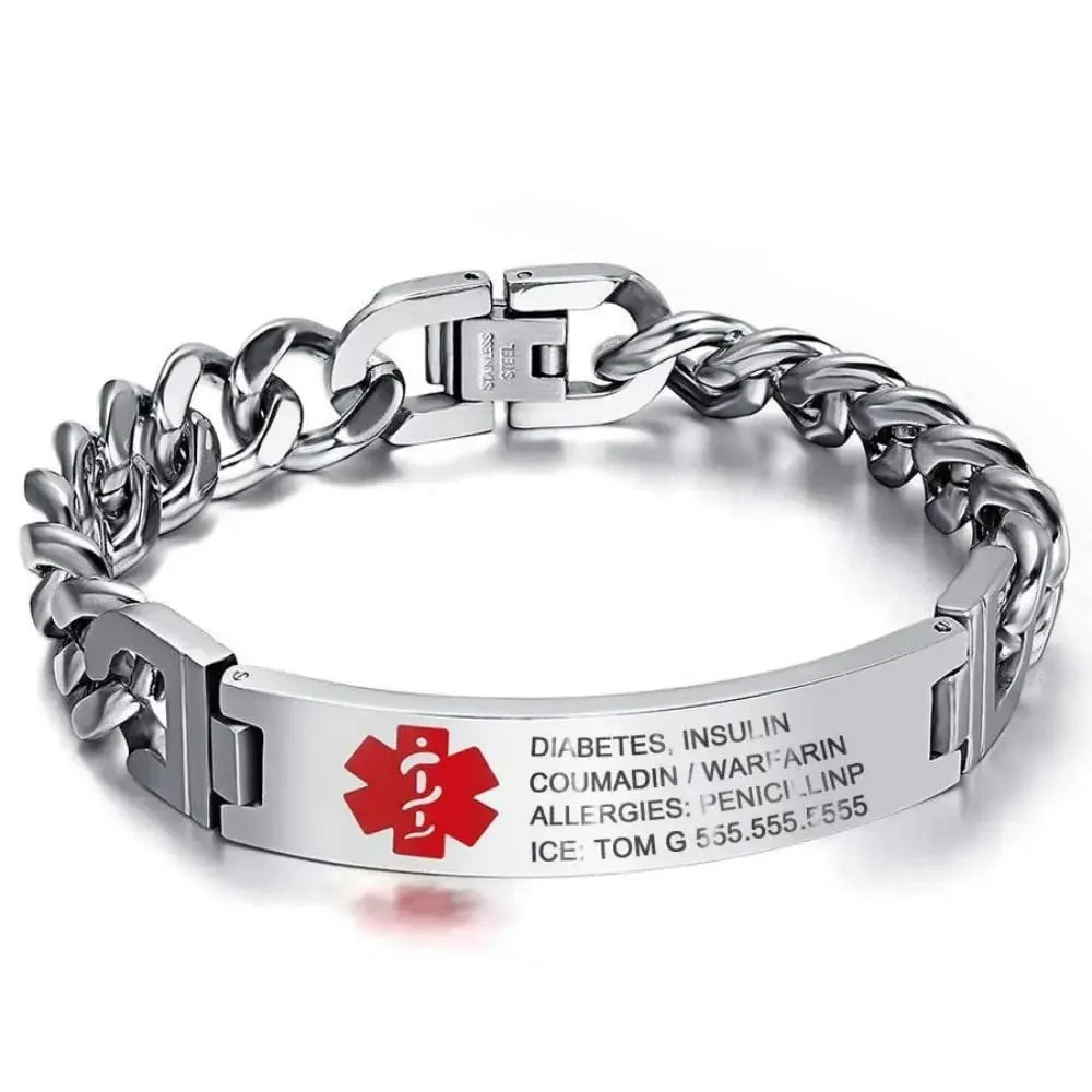 Pulseira Médica Masculina em Aço Inoxidável